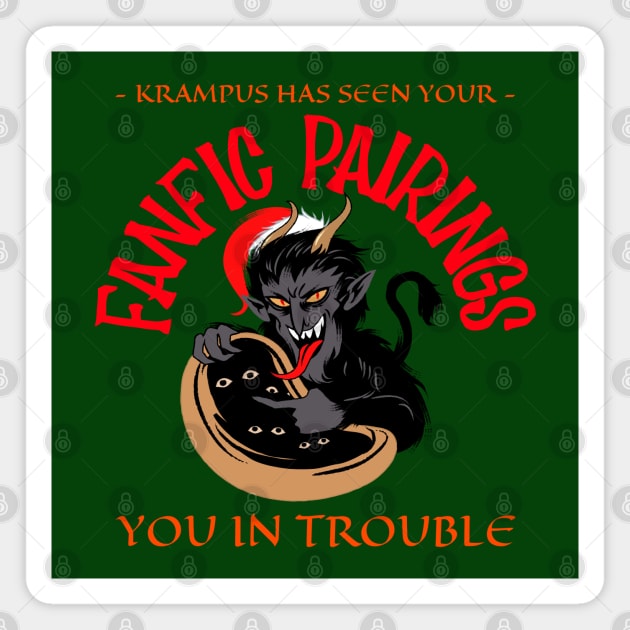 “Krampus Has Seen Your Fanfic Pairings— You In Trouble” Krampus With Bag Magnet by Tickle Shark Designs